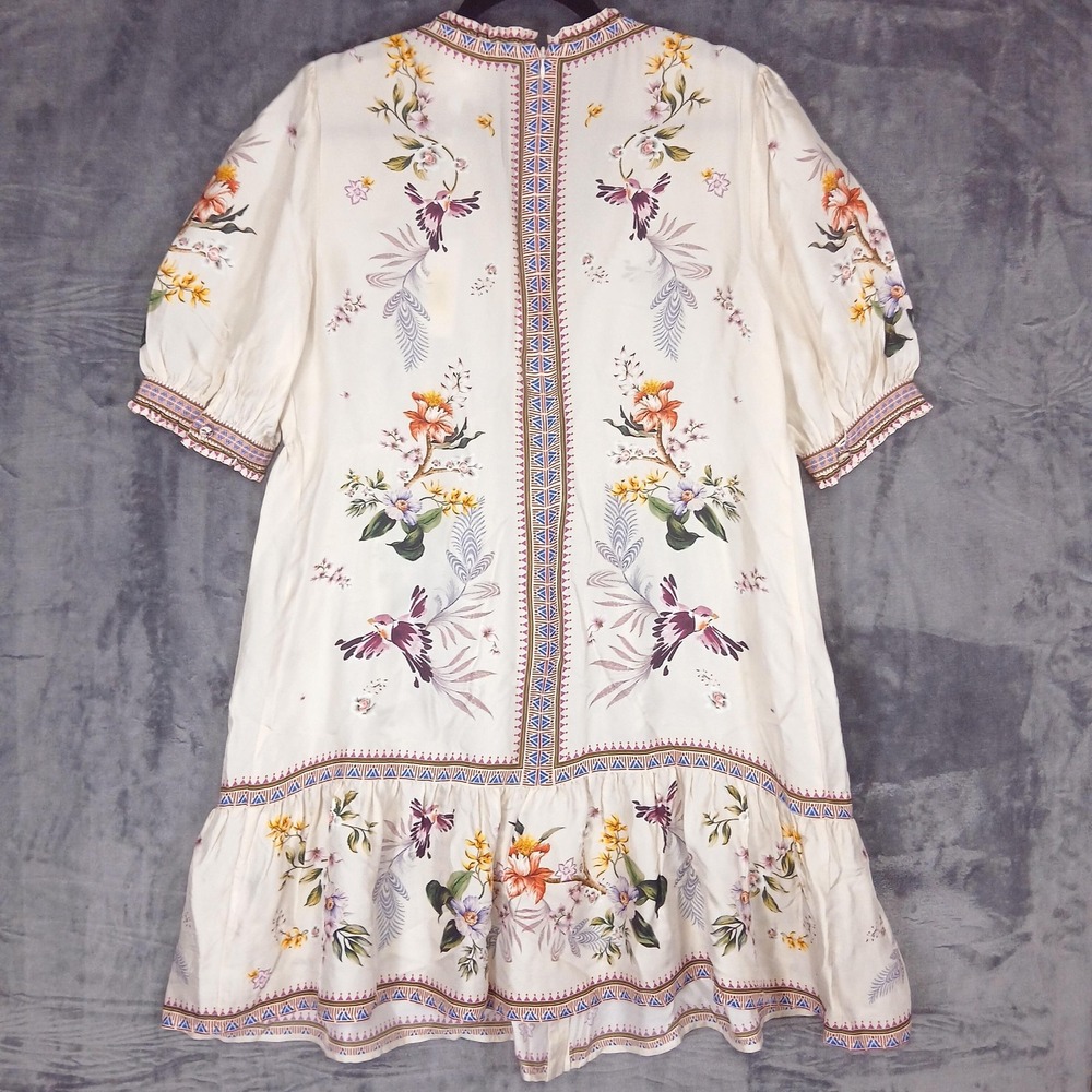 Johnny Was Jade Loren Mini Dress Womens M Willah Floral Bird Puff Sleeve NWT - Picture 2 of 15